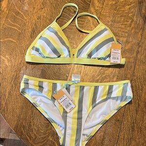 Kona Sol Yellow and Green Striped Bikini